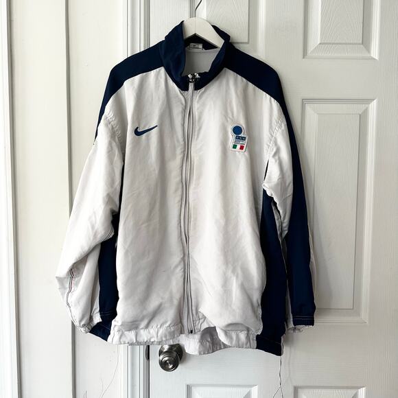 Nike Vintage Italy National Football Team Blue White Italia Windbreaker Jacket L - Picture 1 of 8